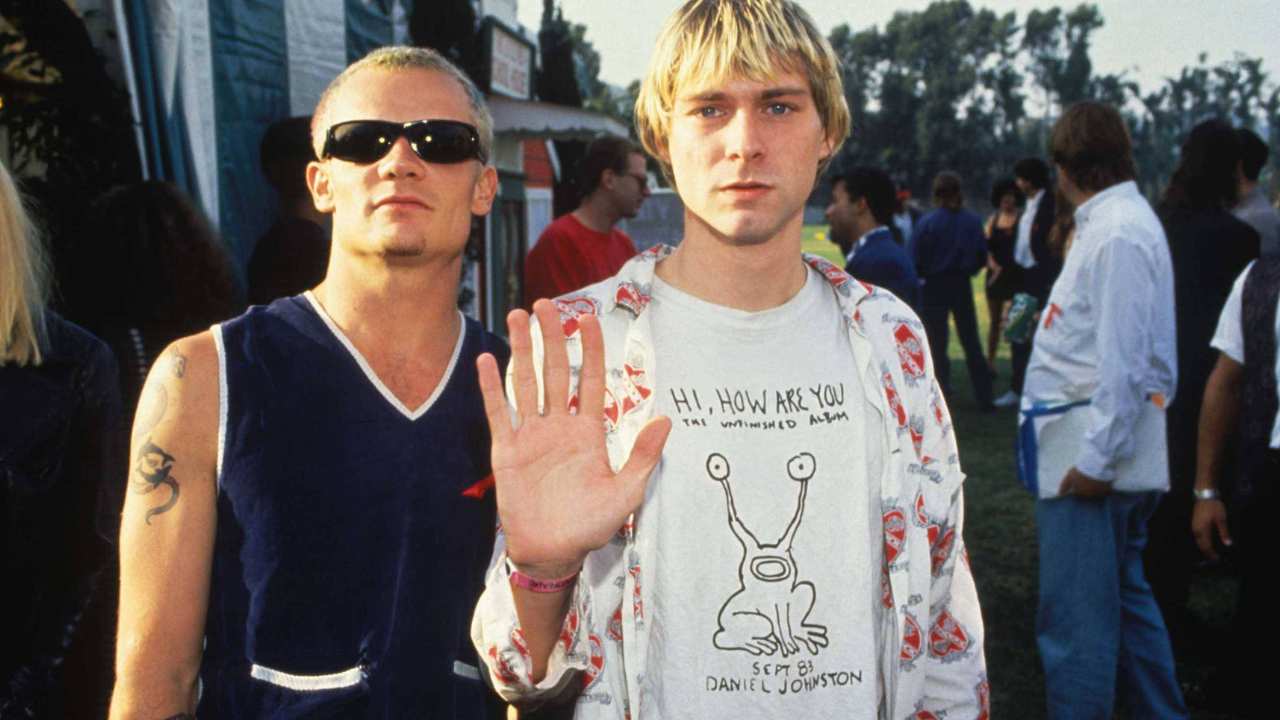 Flea with Kurt Cobain in a Daniel t-shirt